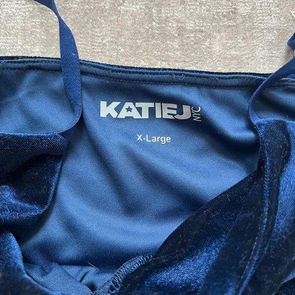 Katie J NYC Navy Blue Ruched Bodycon Dress Velour look - Picture 2 of 4